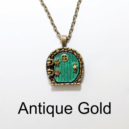 Lord of the Rings Jewelry Hobbit Door Locket Necklace in Antique gold color.