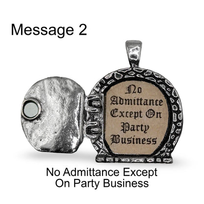 Lord of the Rings Jewelry Hobbit Door Locket Necklace with Tolkien quote Message 2, No Admittance Except on Party Business