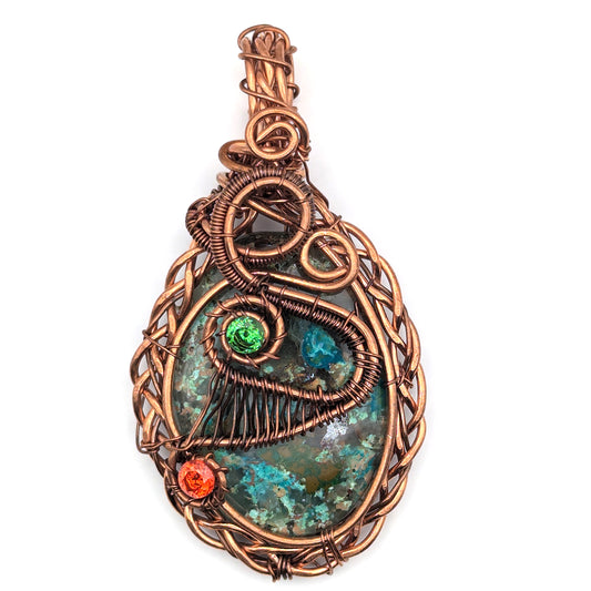 Natural Turquoise Wire Wrapped Stone Pendant with CZ crystal accents, Wire Wrapped Jewelry, Turquoise Stone Necklace