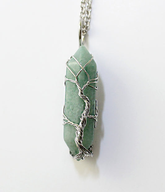 Natural Green Aventurine Stone tree of life wire wrapped necklace, Healing Stones, Wire wrapped jewelry