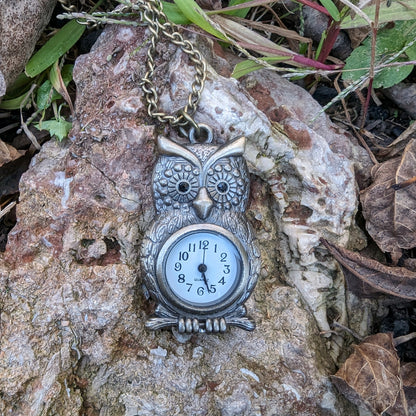Owl Pocket Watch Necklace, Owl Jewelry, Owl Clock