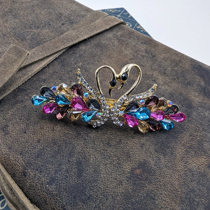 Crystal Swan Hair Clips, Swan Rhinestone Hair Barrette