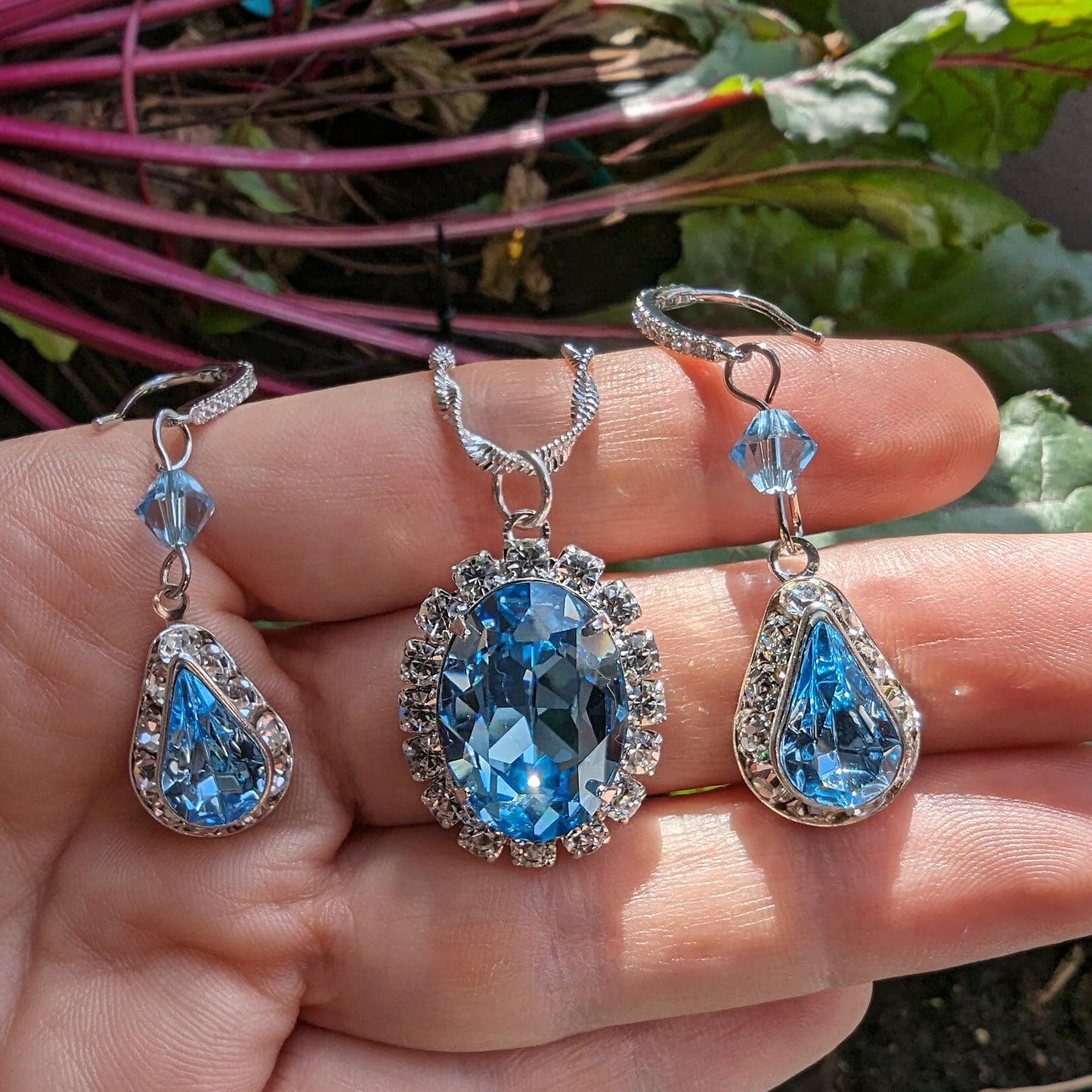Aquamarine Swarovski Crystal Necklace and Earring Set, Bridal Jewelry Set, Wedding Jewelry