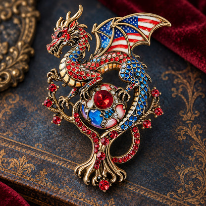 Patriotic USA flag Dragon Brooch Pin