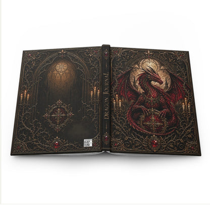 Gothic journal, cover to cover, with dragon design on a white background