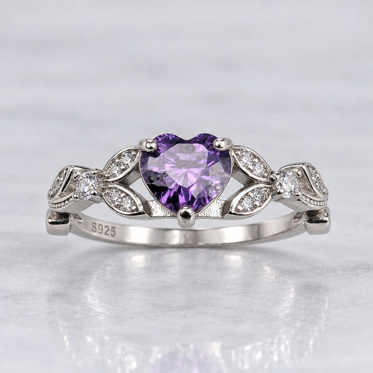 Violet purple CZ heart promise ring