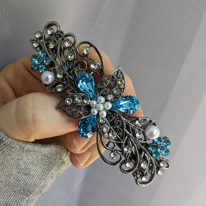 Swarovski Aquamarine Floral Crystal Hair Clips, Fancy Hair Barrettes, Bridal Hair Accessories, Hair Barrettes for Thick Hair, Vintage Jewelry, Elven Jewelry, Wedding Jewelry