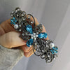 Swarovski Aquamarine Floral Crystal Hair Clips, Fancy Hair Barrettes, Bridal Hair Accessories, Hair Barrettes for Thick Hair, Vintage Jewelry, Elven Jewelry, Wedding Jewelry