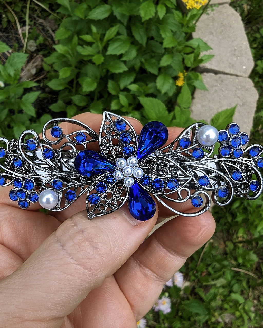High Quality Swarovski Cobalt Blue Floral Crystal Hair Clips  display picture 2