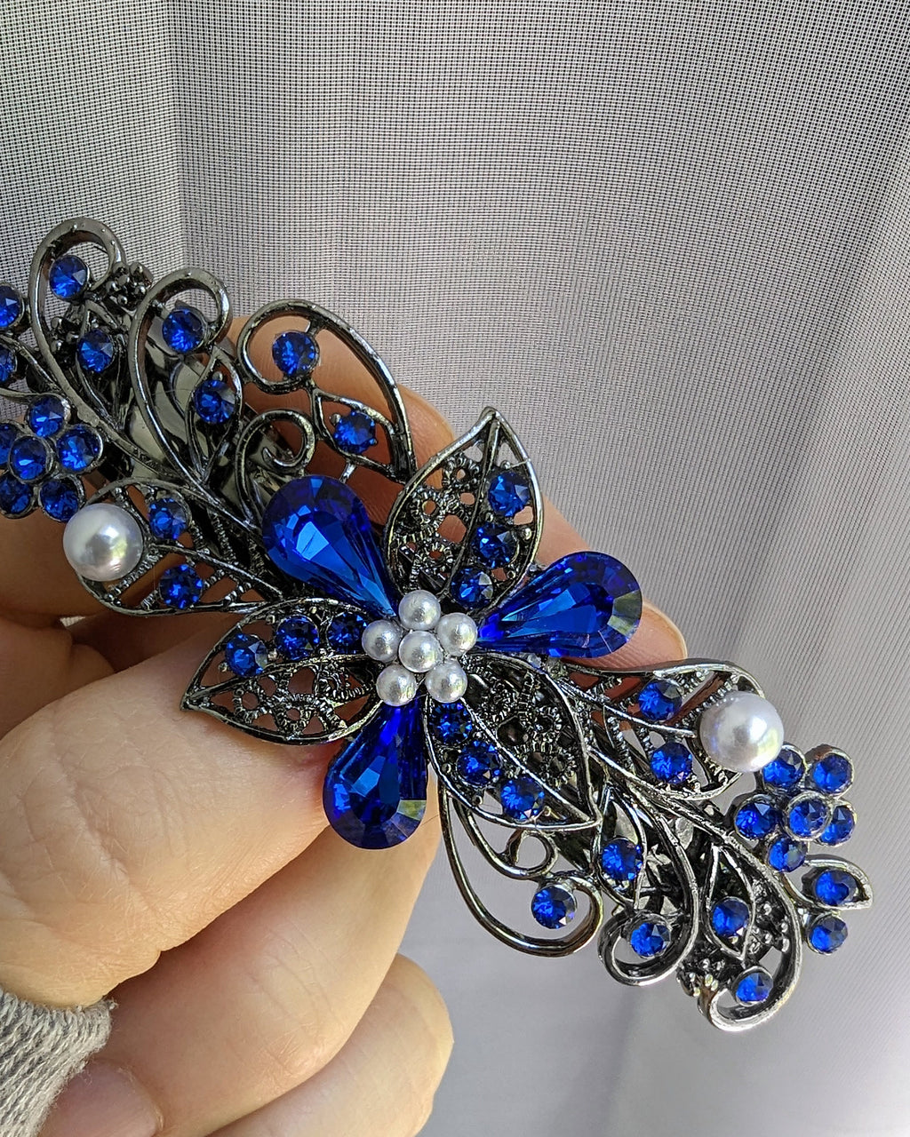 High Quality Swarovski Cobalt Blue Floral Crystal Hair Clips  display picture 1