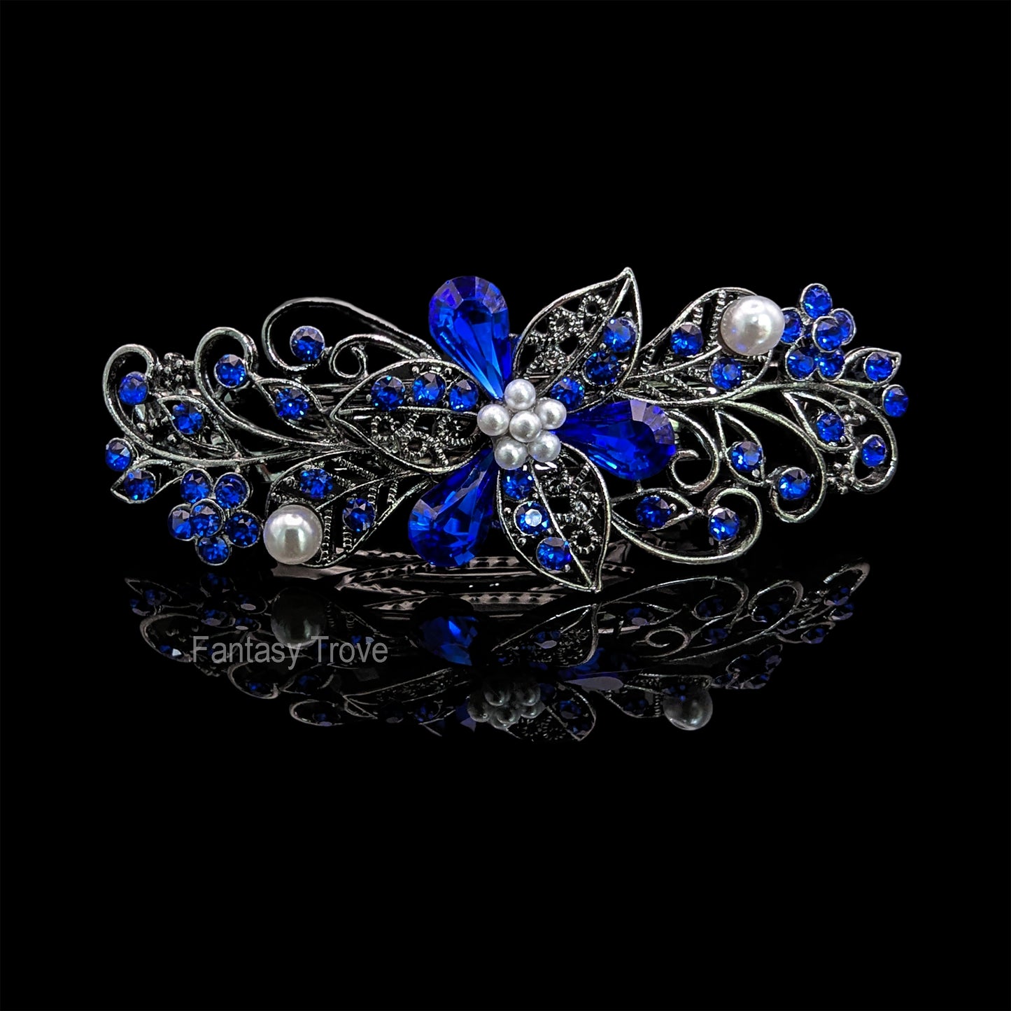 High Quality Swarovski Cobalt Blue Floral Crystal Hair Clips, Fancy Hair Barrettes, Bridal Hair Accessories, Hair Barrettes for Thick Hair
