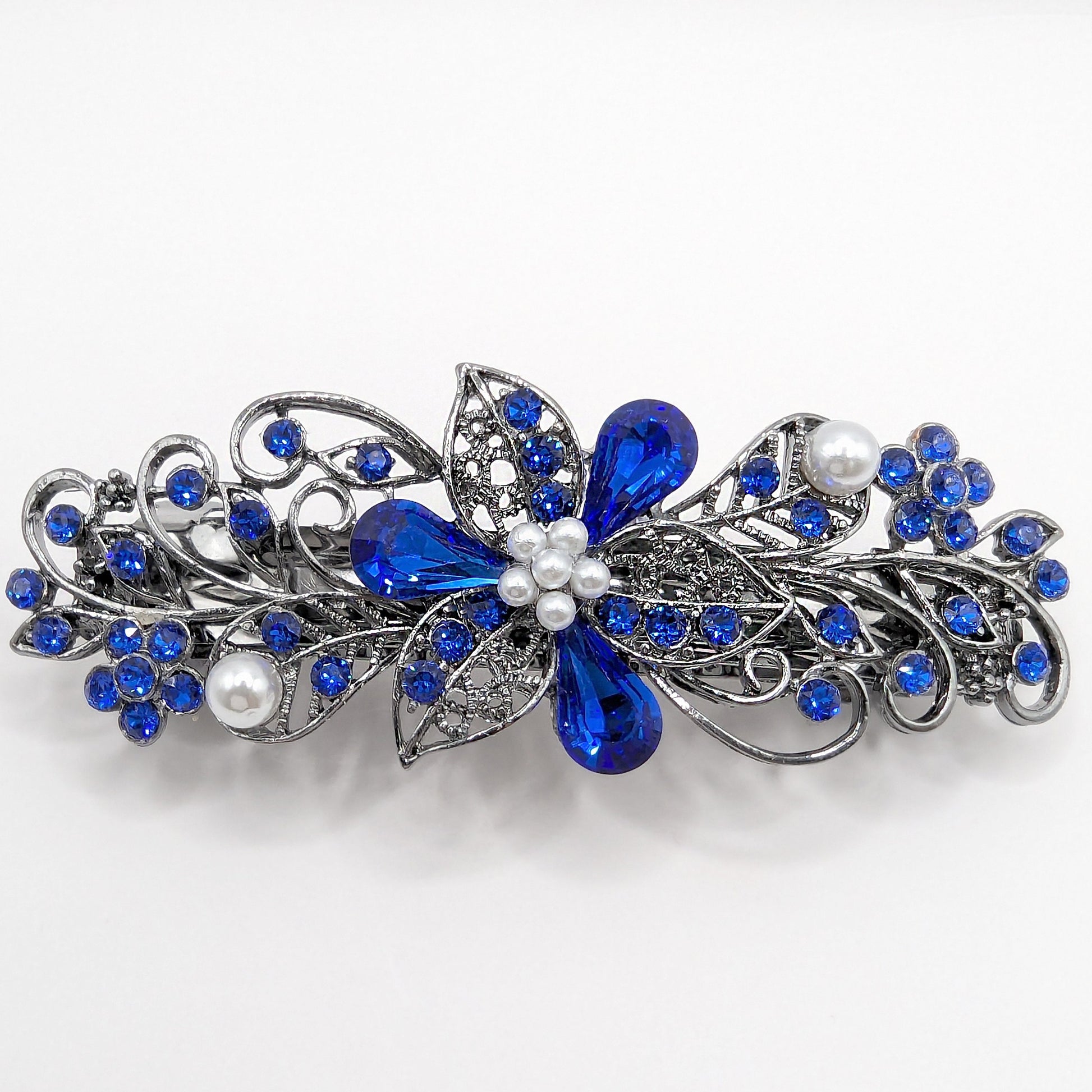 Swarovski Cobalt Blue Floral Crystal Hair Clips, Fancy Hair Barrettes, Bridal Hair Accessories, Hair Barrettes for Thick Hair, Vintage Jewelry, Wedding Jewelry, Elven Jewelry