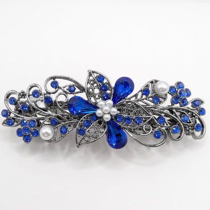 Swarovski Cobalt Blue Floral Crystal Hair Clips, Fancy Hair Barrettes, Bridal Hair Accessories, Hair Barrettes for Thick Hair, Vintage Jewelry, Wedding Jewelry, Elven Jewelry
