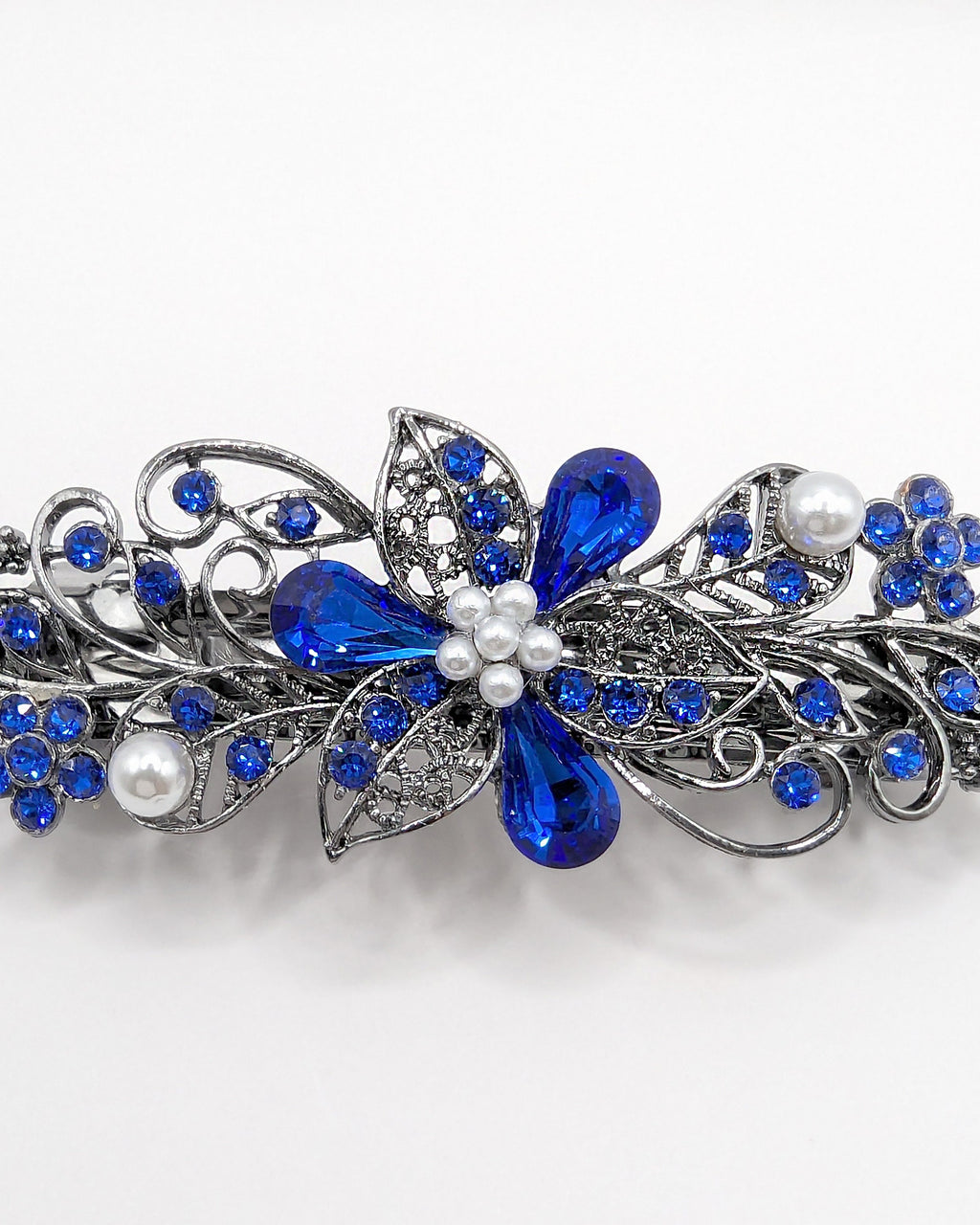 High Quality Swarovski Cobalt Blue Floral Crystal Hair Clips  display picture 2