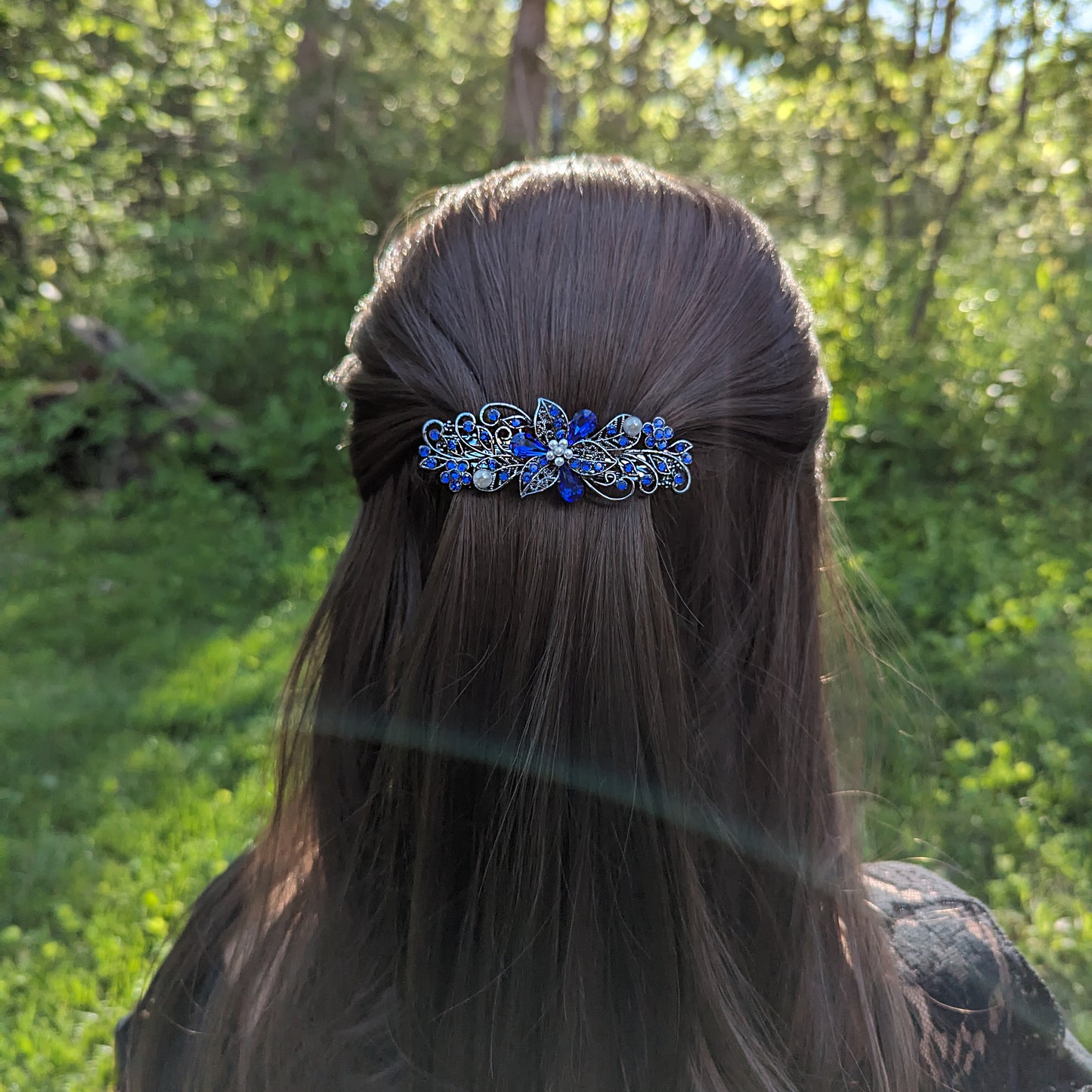 Swarovski Sapphire Blue Floral Crystal Hair Clips, Fancy Hair Barrettes, Bridal Hair Accessories, Hair Barrettes for Thick Hair, Wedding Jewelry, Vintage Jewelry, Elven Jewelry