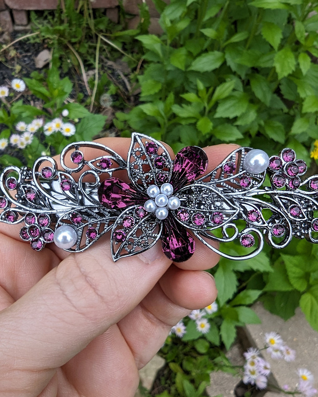 High Quality Swarovski Purple Amethyst Floral Crystal Hair  display picture 3