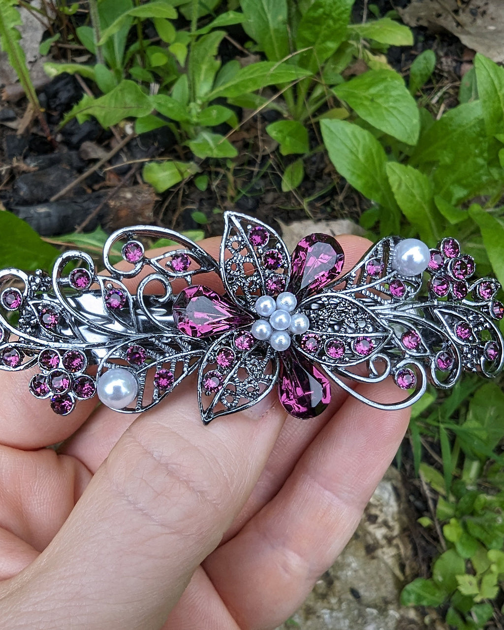 High Quality Swarovski Purple Amethyst Floral Crystal Hair  display picture 3
