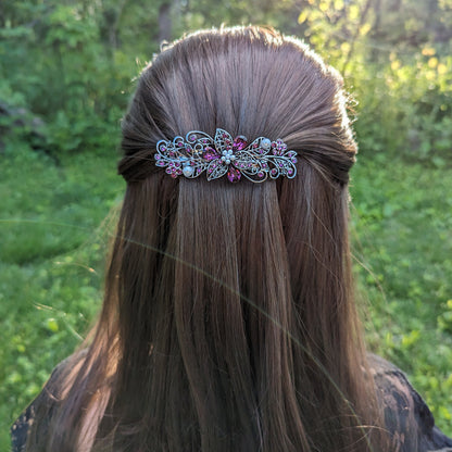 Swarovski Purple Amethyst Floral Crystal Hair Clips, Fancy Hair Barrettes, Bridal Hair Accessories, Hair Barrettes for Thick Hair