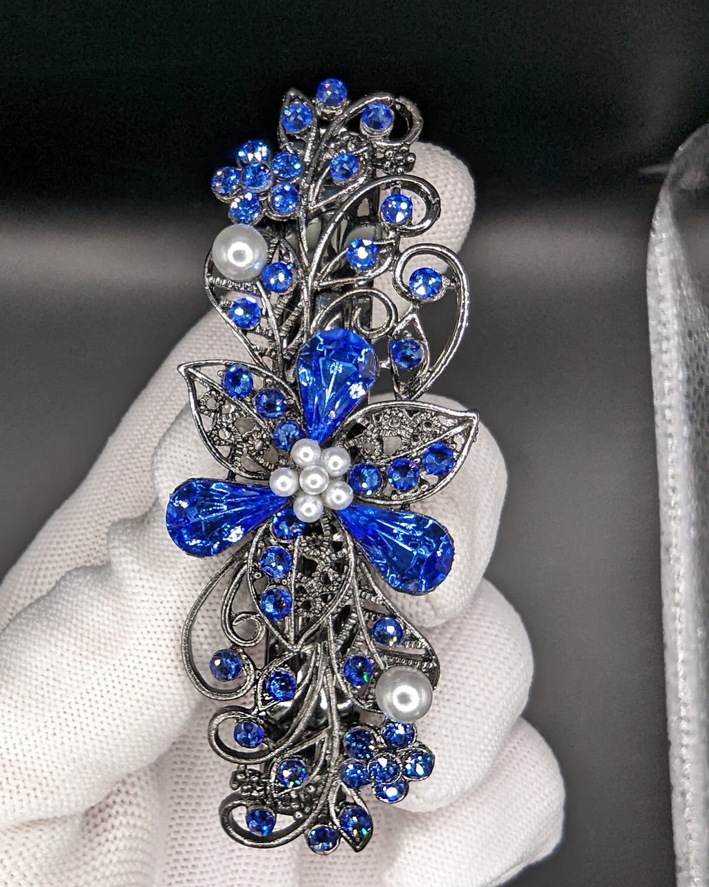 Swarovski Sapphire Blue Floral Crystal Hair Clips, Fancy  display picture 2