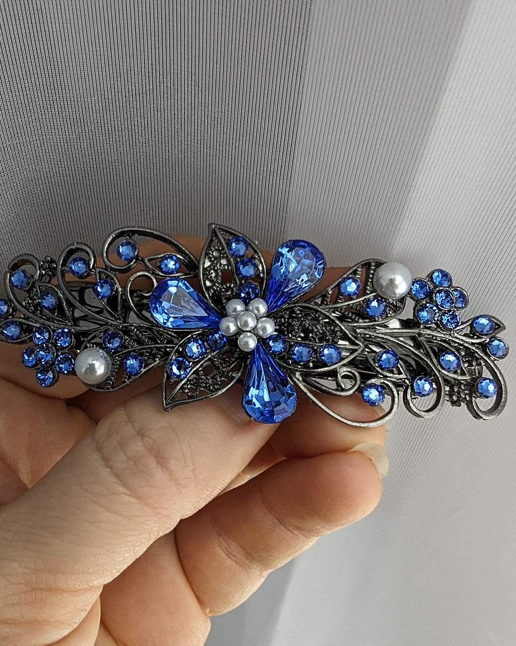 Swarovski Sapphire Blue Floral Crystal Hair Clips, Fancy  display picture 3