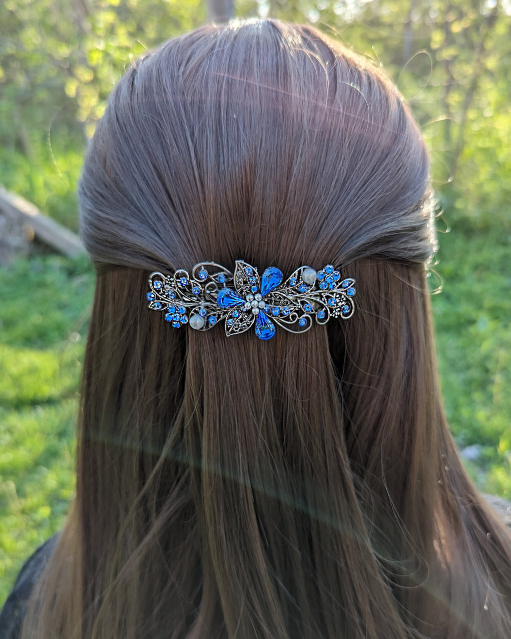 Swarovski Sapphire Blue Floral Crystal Hair Clips, Fancy  display picture 1