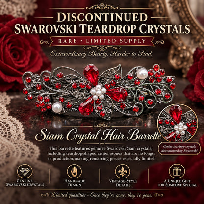 Red Siam Swarovski Crystal Barrette for Thick Hair | Floral Bridal Hair Clip