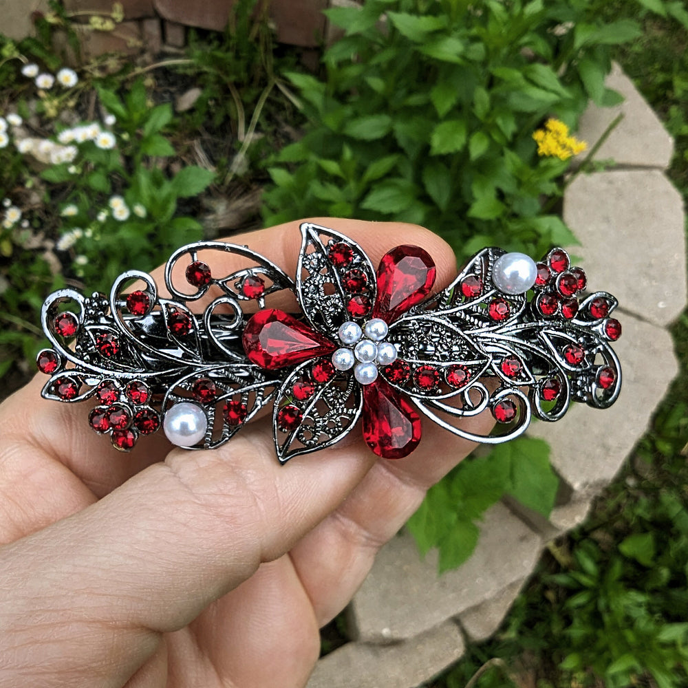 High Quality Floral Crystal Hair Clips made with Red Siam Swarovski crystals Bridal Hair Accessories Fancy Hair Barrettes