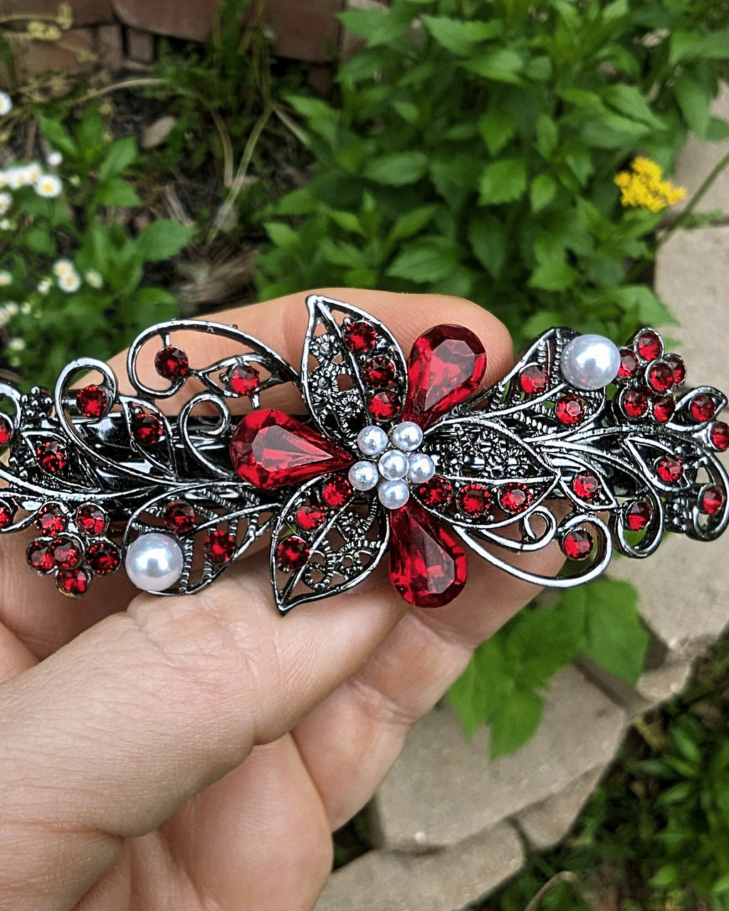 Iridescent red rhinestone metal hair clip Red Crystal Hair Clip - Etsy main image 4