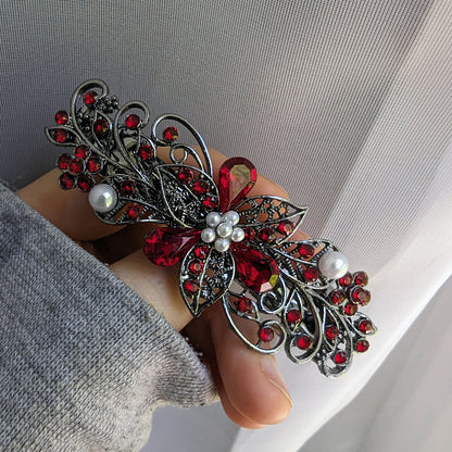 high quality Swarovski red floral crystal hair clips, bridal hair accessories, fancy hair barrettes, elven jewelry, vintage jewelry, hair barrettes for thick hair