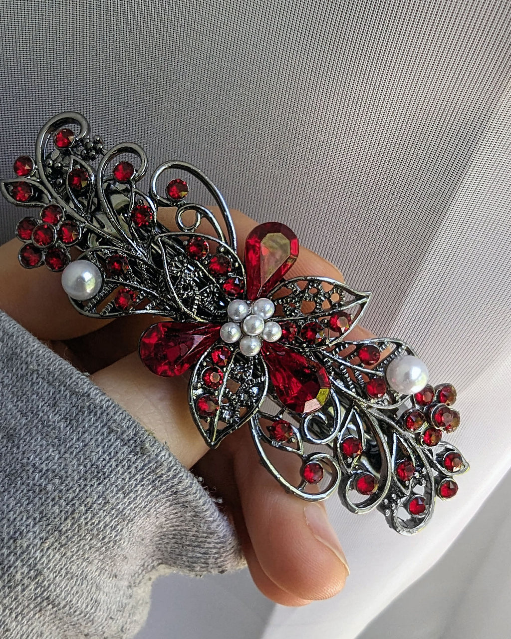 Swarovski Red Siam Floral Crystal Hair Clips – Bridal  display picture 2