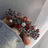 high quality Swarovski red floral crystal hair clips, bridal hair accessories, fancy hair barrettes, elven jewelry, vintage jewelry, hair barrettes for thick hair