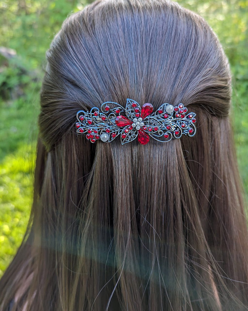 Swarovski Red Siam Floral Crystal Hair Clips – Bridal  display picture 1