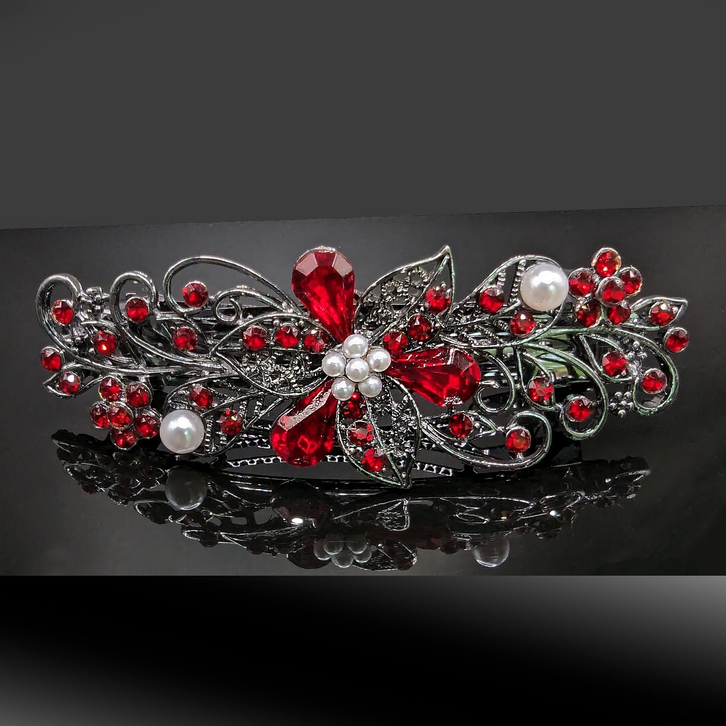 high quality Swarovski red crystal hair clips, bridal hair accessories, fancy hair barrettes, elven jewelry, vintage jewelry, hair barrettes for thick hair