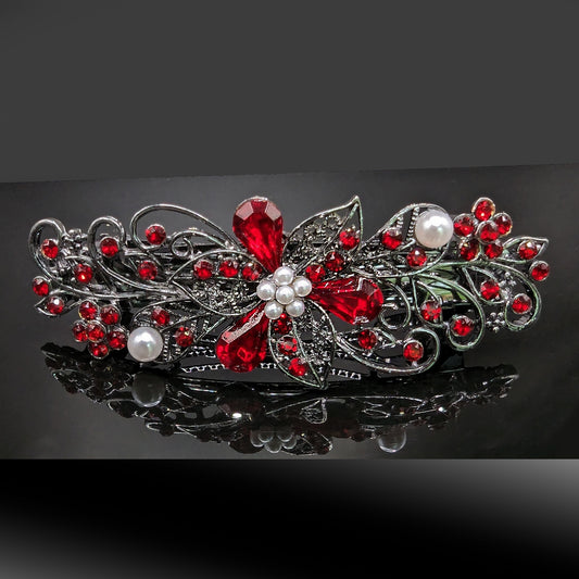 high quality Swarovski red crystal hair clips, bridal hair accessories, fancy hair barrettes, elven jewelry, vintage jewelry, hair barrettes for thick hair