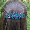 Swarovski Teal Floral Crystal Hair Clips, Fancy Hair Barrettes, Bridal Hair Accessories, Hair Barrettes for Thick Hair, elven jewelry