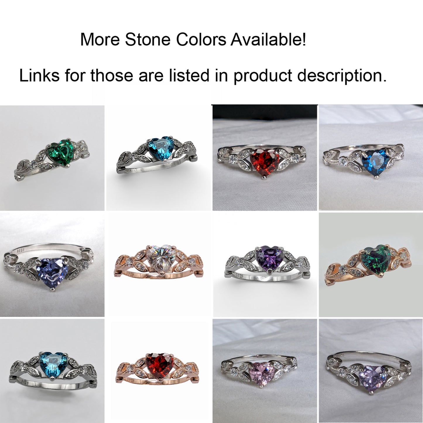CZ (Cubic Zirconia) Violet Heart Engagement Promise Ring: White Gold Sterling Silver Leaf Design