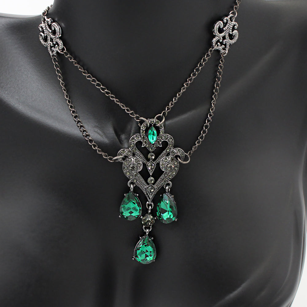 Handmade Vintage Crystal Chandelier Necklace with Emerald
