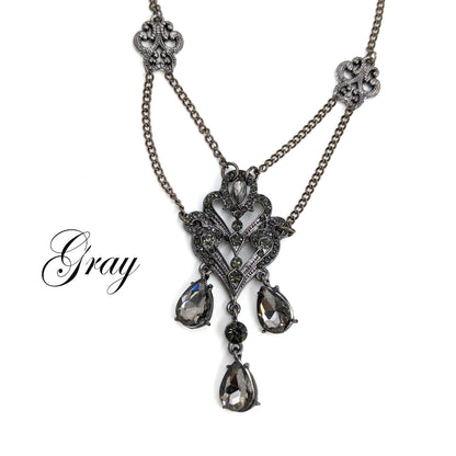 Vintage Crystal Chandelier Necklace with Gray Rhinestones, Vintage Jewelry, Gothic Jewelry