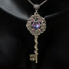 Fantasy floral sterling silver elven key necklace made with Swarovski crystals.  Elven jewelry.