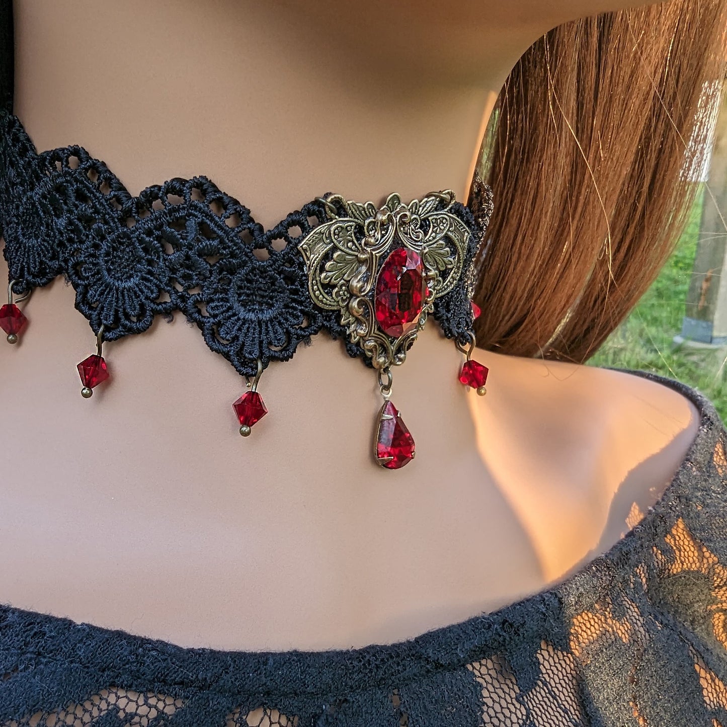 Gothic Red Choker Necklace made with Swarovski Crystals