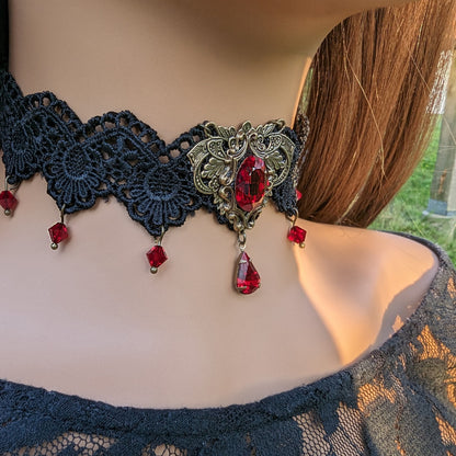 Gothic Red Choker Necklace made with Swarovski Crystals