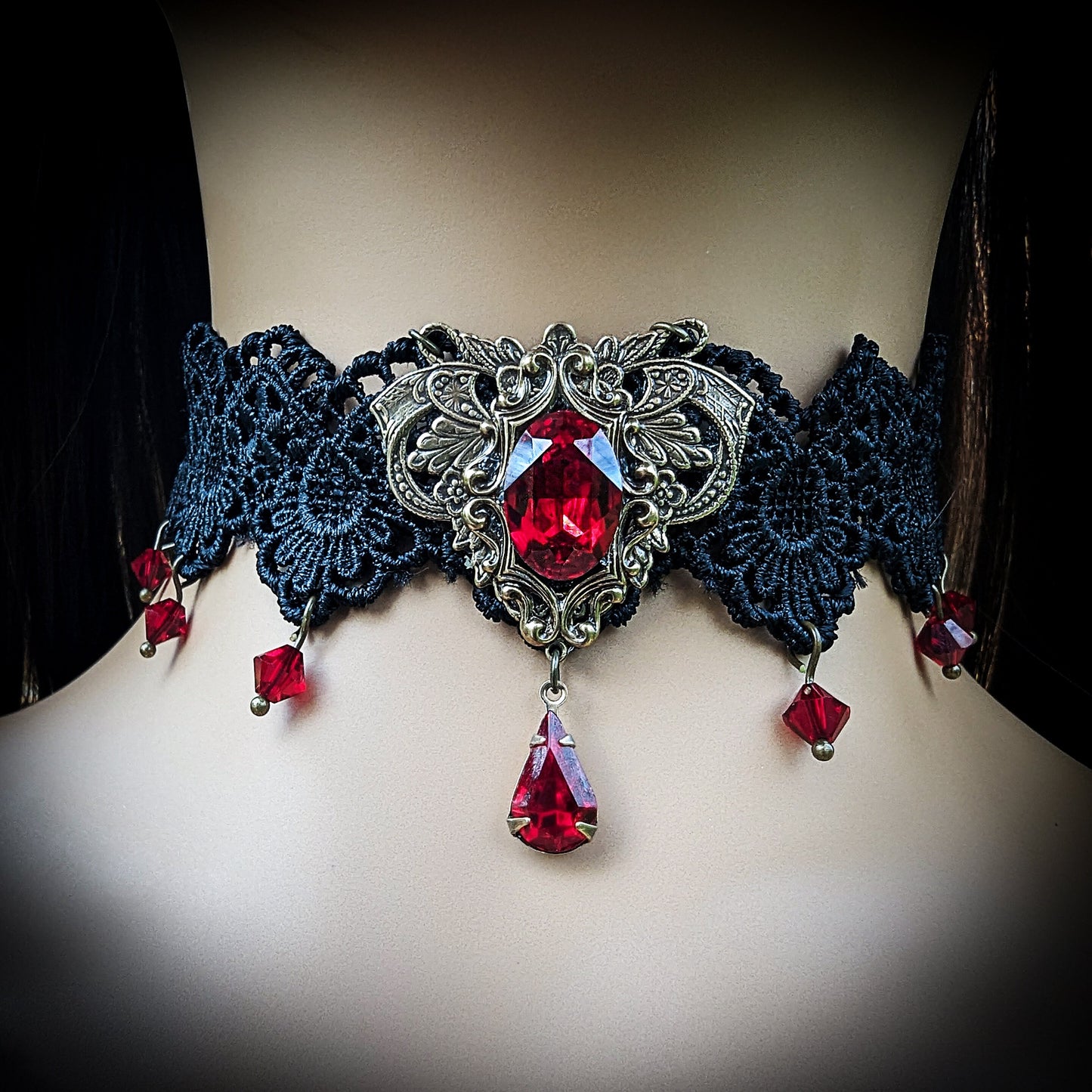 Gothic Red Choker Necklace made with Swarovski Crystals