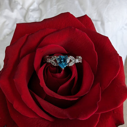 White Gold CZ Aquamarine Heart Promise Ring, Engagement Rings,  March Birthstone Ring