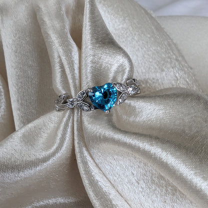 White Gold CZ Blue Topaz Heart Shaped Promise Ring, Engagement Rings, December Birthstone