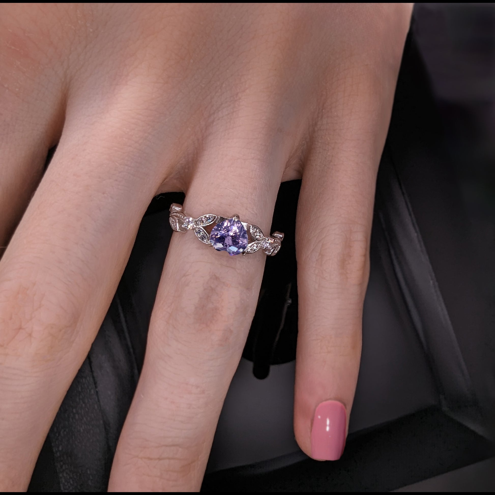 White Gold CZ Lavender Heart Shaped Ring, Purple Engagement Rings , Promise Ring, June Birthstone