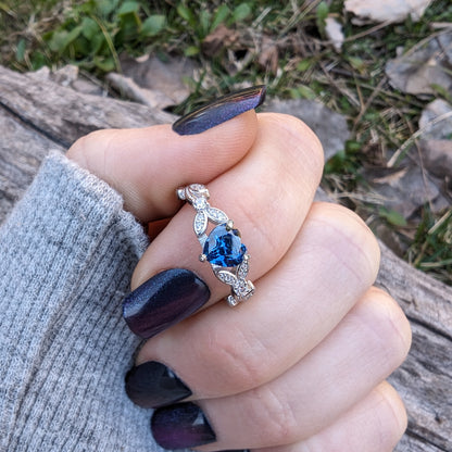 White Gold Sapphire Heart Shaped Engagement Rings, Promise Ring, September Birthstone