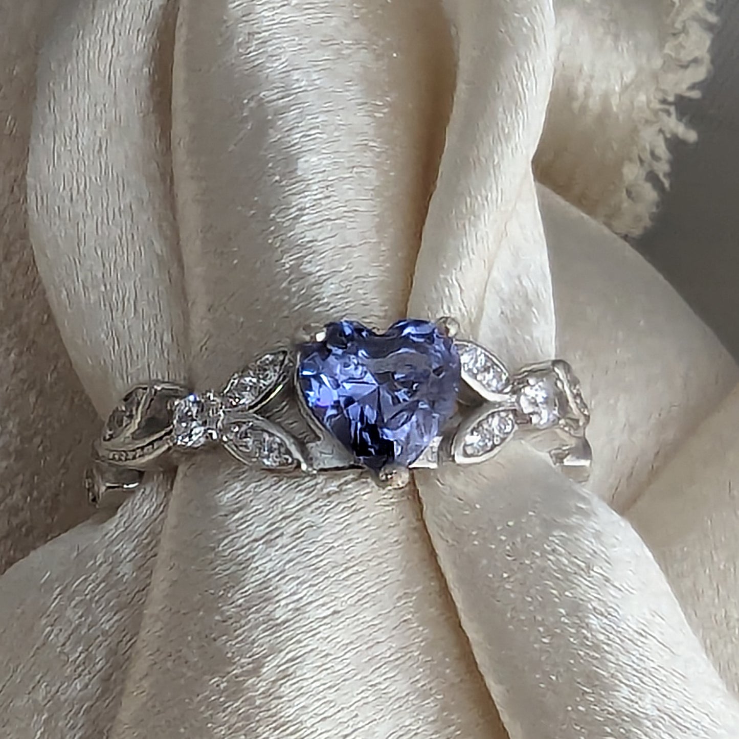 White Gold Tanzanite CZ Heart Shaped Ring, Tanzanite Engagements Rings, Promise Rings, December Birthstone
