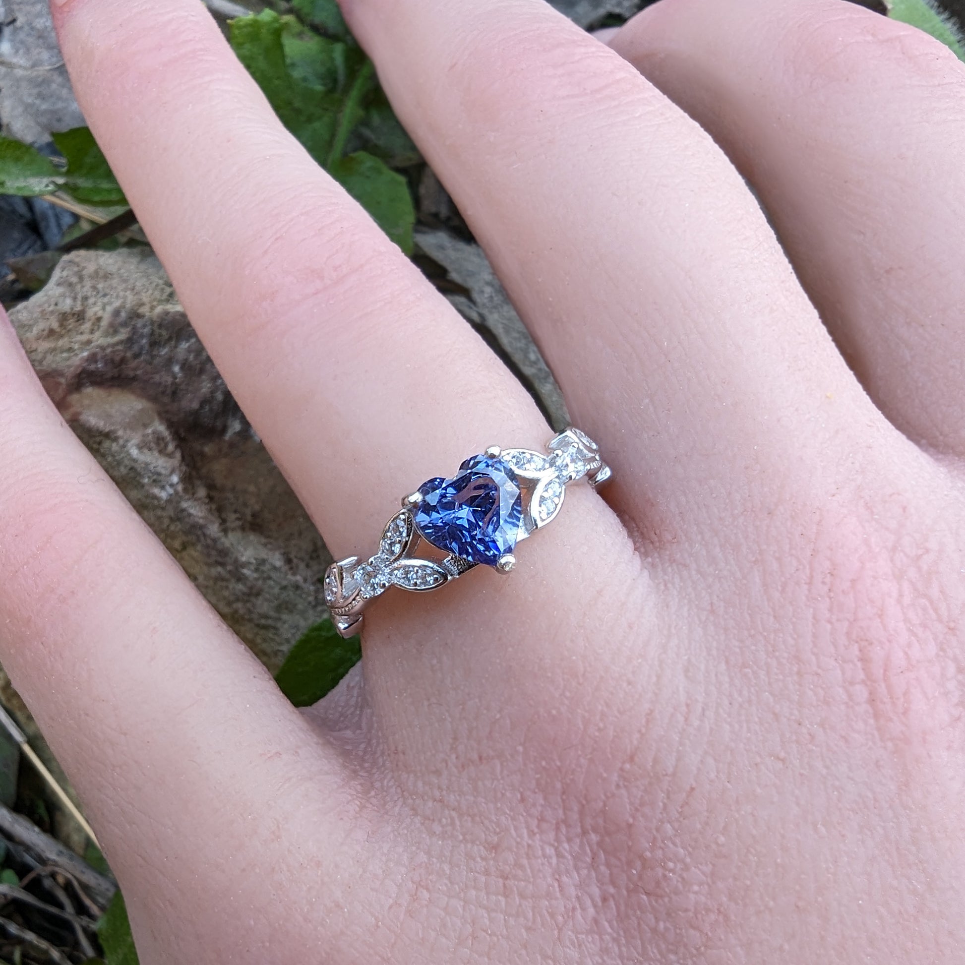 White Gold Tanzanite CZ Heart Shaped Ring, Tanzanite Engagements Rings, Promise Rings, December Birthstone