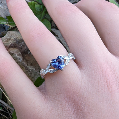 White Gold Tanzanite CZ Heart Shaped Ring, Tanzanite Engagements Rings, Promise Rings, December Birthstone