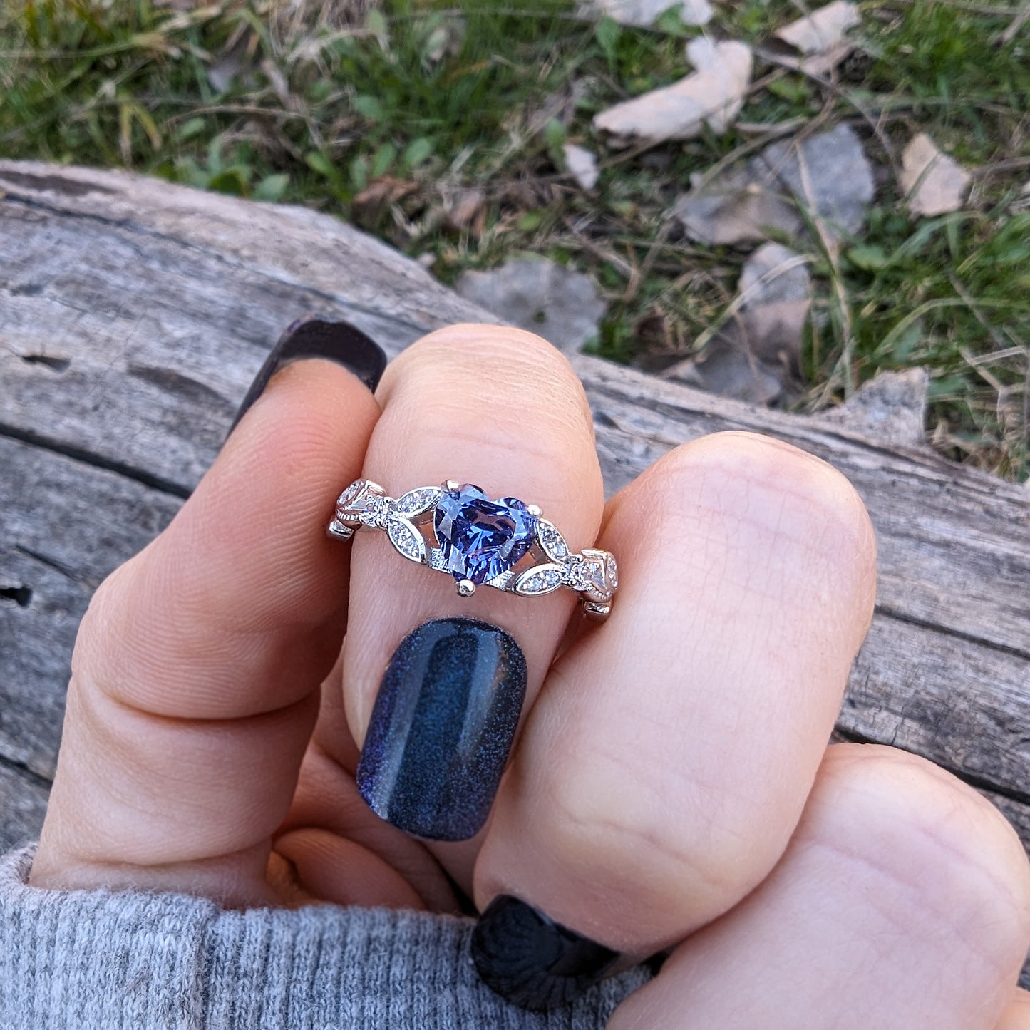 White Gold Tanzanite CZ Heart Shaped Ring, Tanzanite Engagements Rings, Promise Rings, December Birthstone